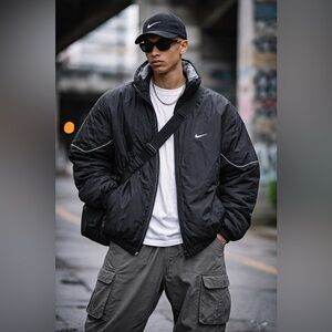 Nike 900 Vintage Y2K Puffer Jacket Black Reflective Streetwear XL Coat